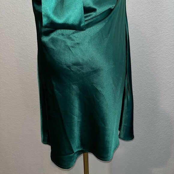 CANTON WALKER Emerald Green Satin Halter Backless Back Bow Mini Slip Dress - M - Picture 5 of 10
